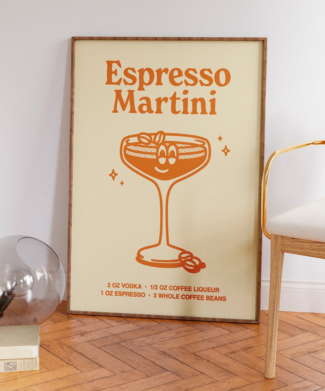 Espresso Martini Cocktail Recipe Smiling Glass Retro Orange Poster - Image 7