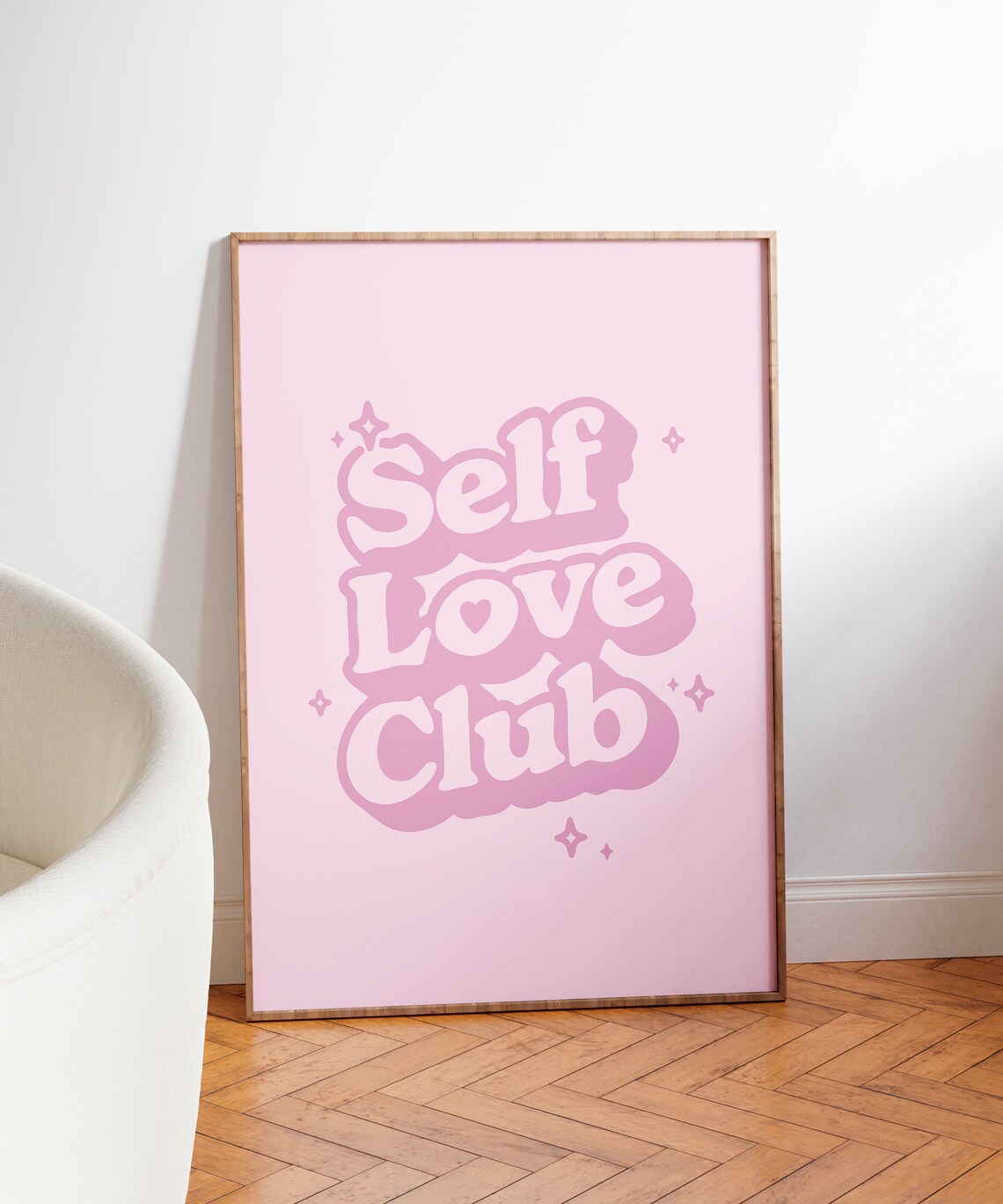 Self Love Club Pink Retro Y2K Groovy Typography Quote Poster - Image 2