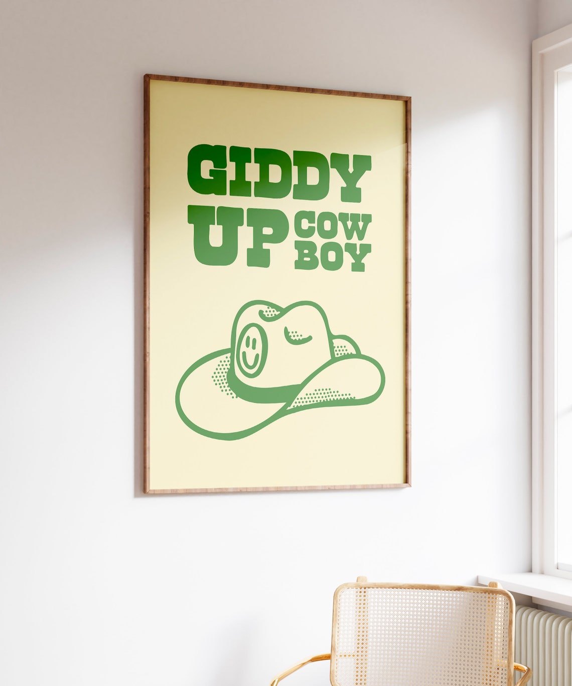 Giddy Up Cowboy Green Smiling Cowboy Hat Retro Western Quote Poster - Image 4
