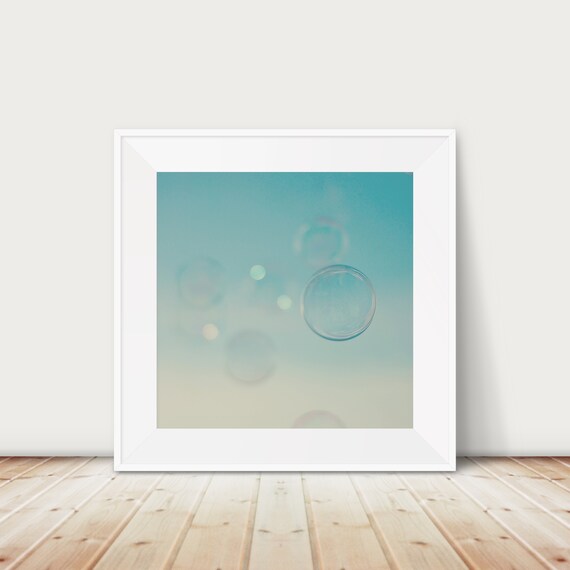 Bubble Photograph Nursery Wall Art Mint Decor Teal Print Surreal Ombre Large Square Bathroom