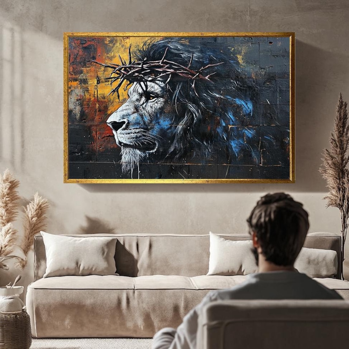Lion Wearing Crown Of Thorns Painted Street Art Spiritual Dark Poster