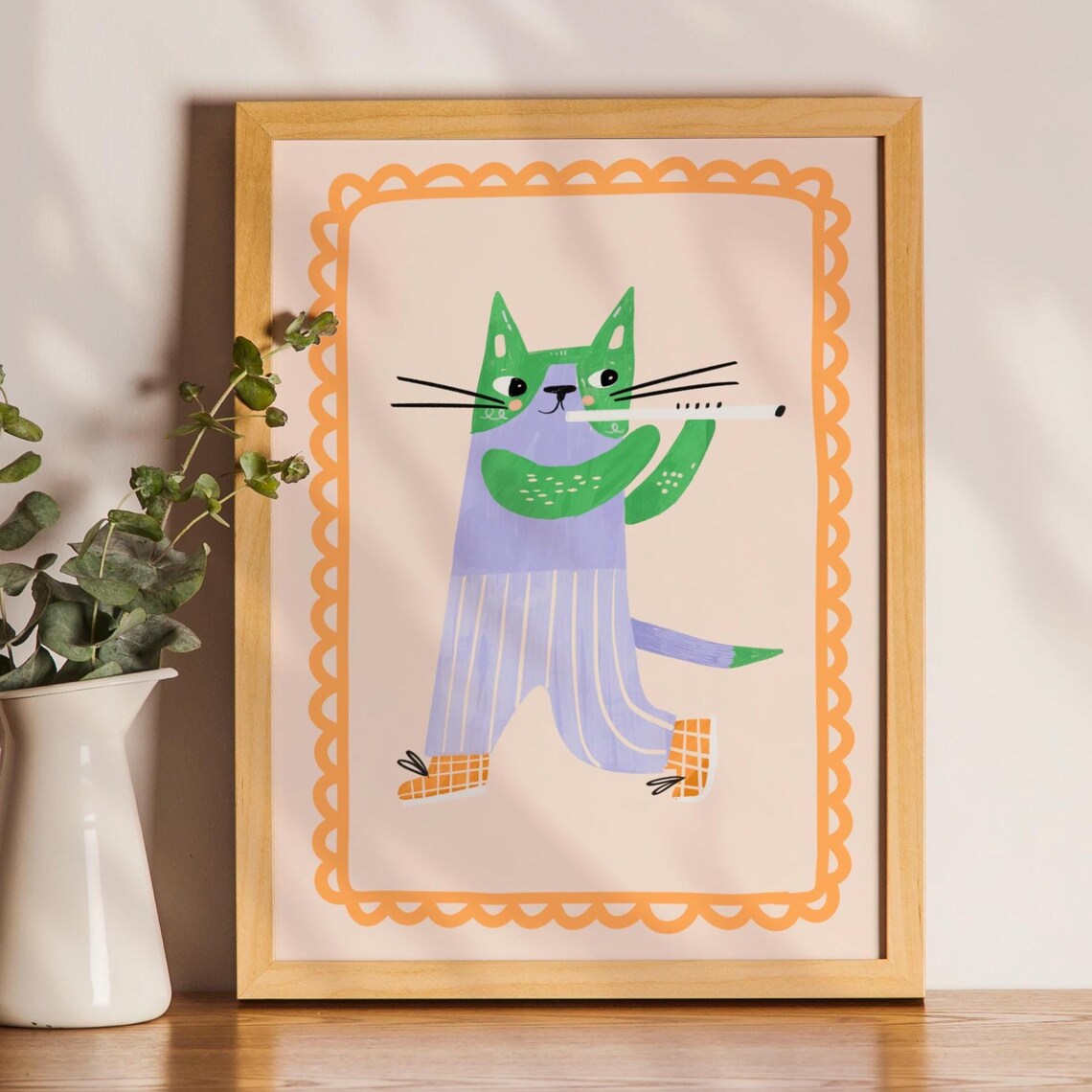 Playful Cat Nursery Kids Room Modern Art Print