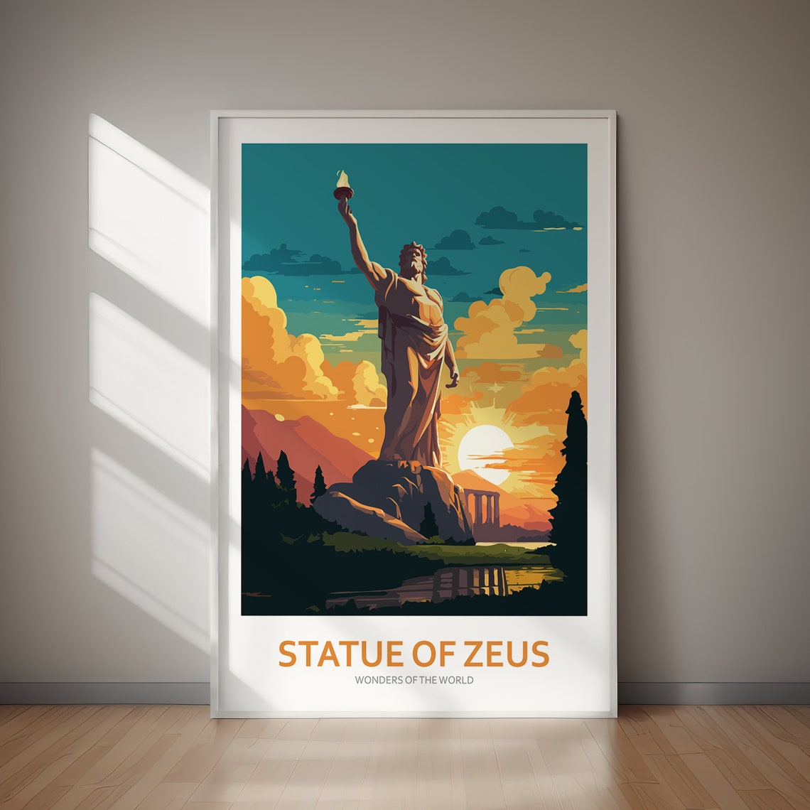 Olympia Zeus Statue Ancient World Wonder Sunset Travel Poster