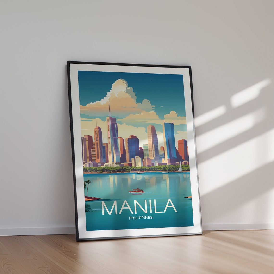 Manila Philippines Bay Skyline Boats Harbor Cityscape Poster - Image 2