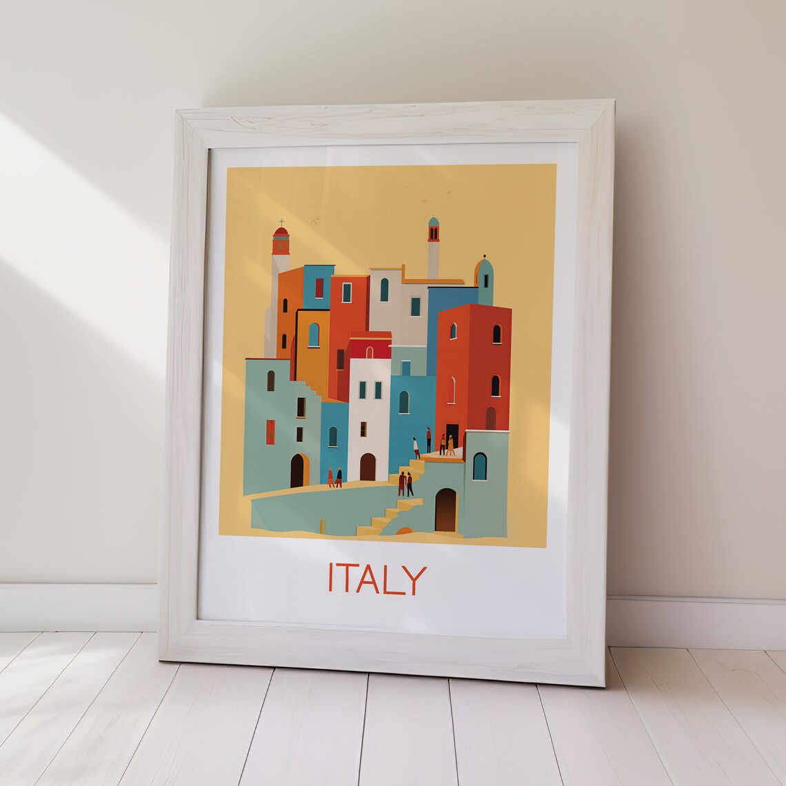 Italy Vintage Coastal Village Geometric Retro Travel Art Print - Image 2