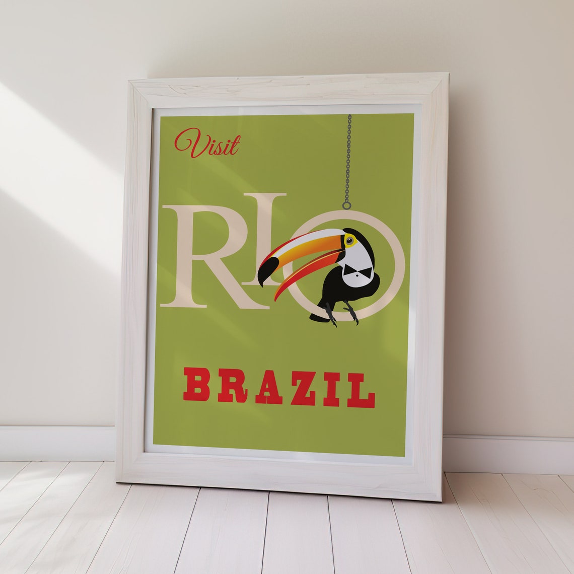 Visit Rio Brazil Toucan Swing Ring Colorful Retro Travel Poster - Image 2