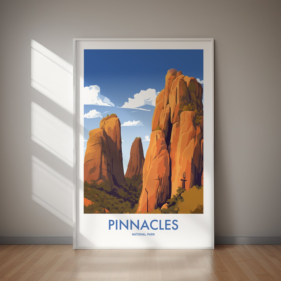 Pinnacles National Park Rock Towers Retro Travel Poster Artwork