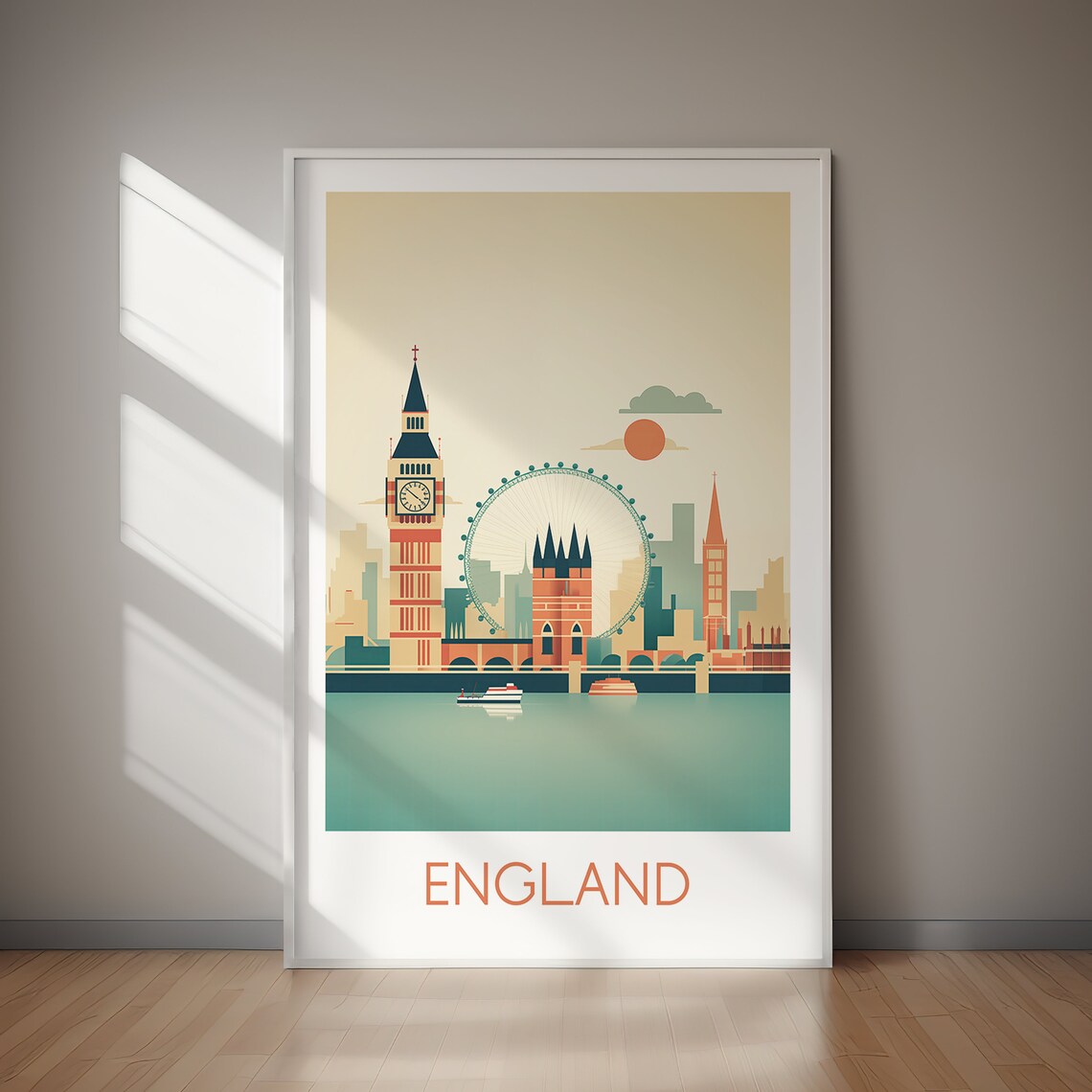 England Retro Travel Poster, Country Wall Art