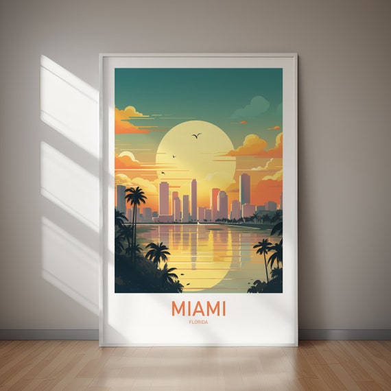 Miami Travel Poster Us City Wall Art Wanderlust Holiday Travel Gift Gift For Her Gift For Him Holiday Gift Office Decor