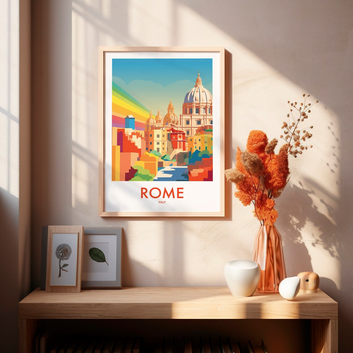 Rome Italy Vibrant Colorful Cityscape Dome Rainbow Sky Poster - Image 2