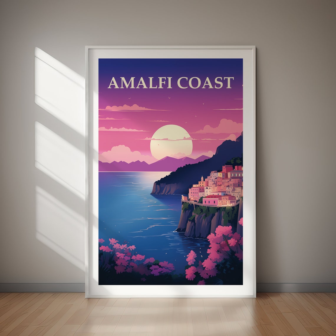 Amalfi Coast Italy Pink Sunset Overlook Coastal Travel Poster