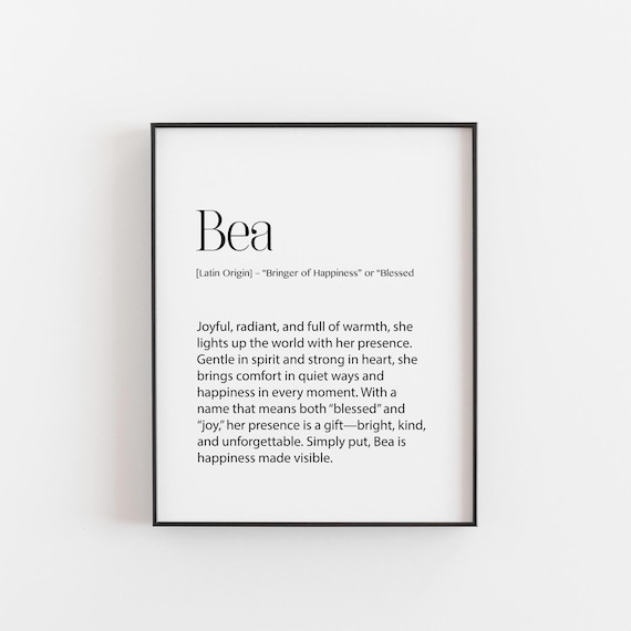 Bea Name Meaning Poster Personalized Latin Origin Happiness Gift Wall Decor