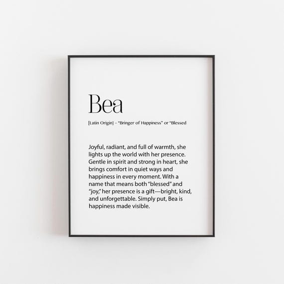 Bea Name Meaning Print Joyful Gentle Bright Wall Art Baby Girl Gift Nursery Decor Latin Origin Posteruplifting