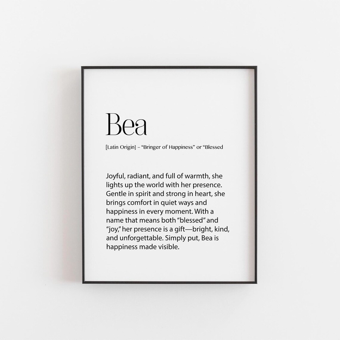 Bea Name Meaning Poster Personalized Latin Origin Happiness Gift Wall Decor