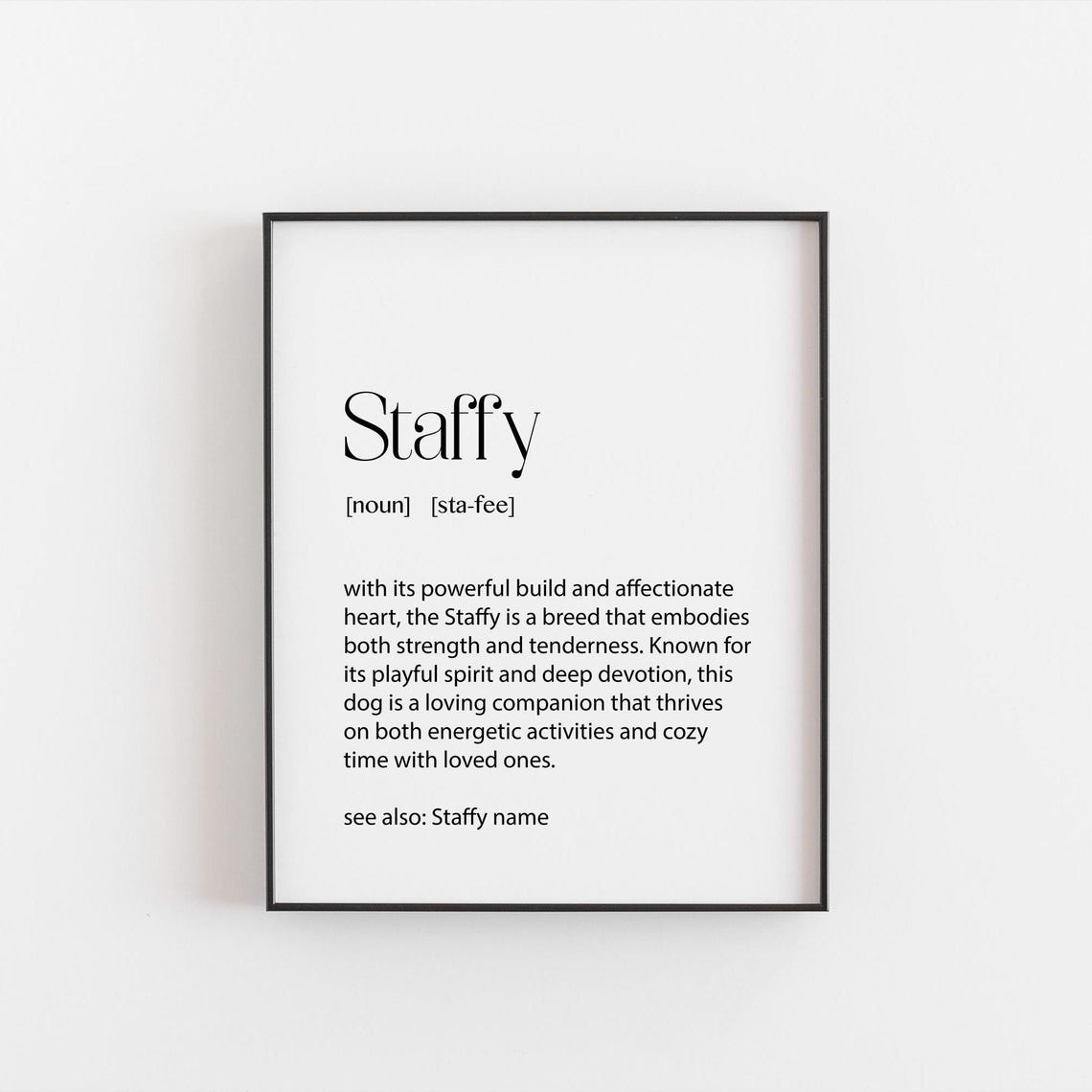 Staffy Dog Definition Minimalist Black and White Dog Lover Poster