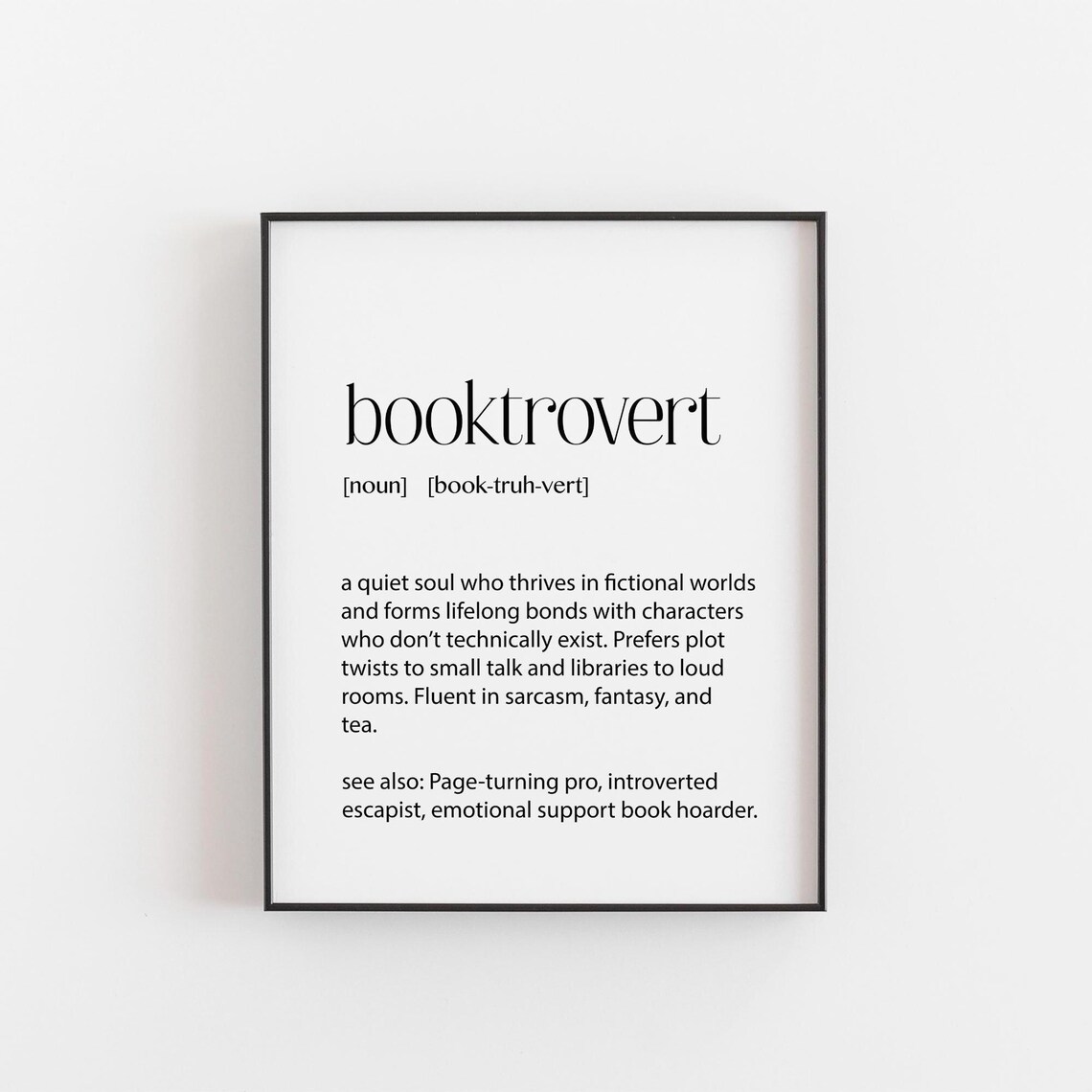 Booktrovert Definition Art Print, Book Lover Gift