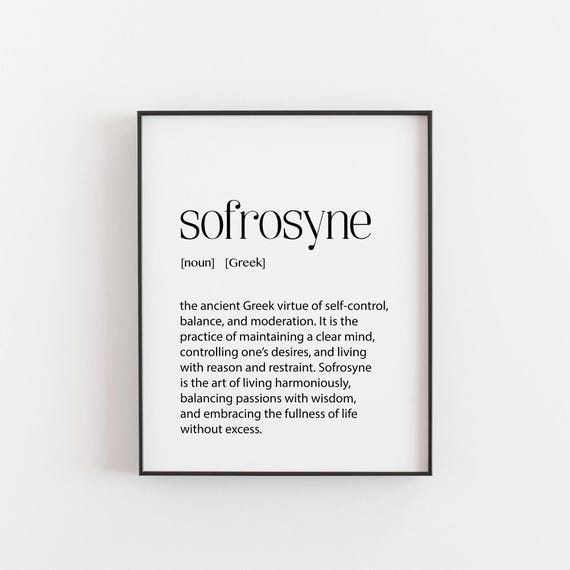 Sofrosyne Definition Print, Greek Virtue Minimalist Art Print