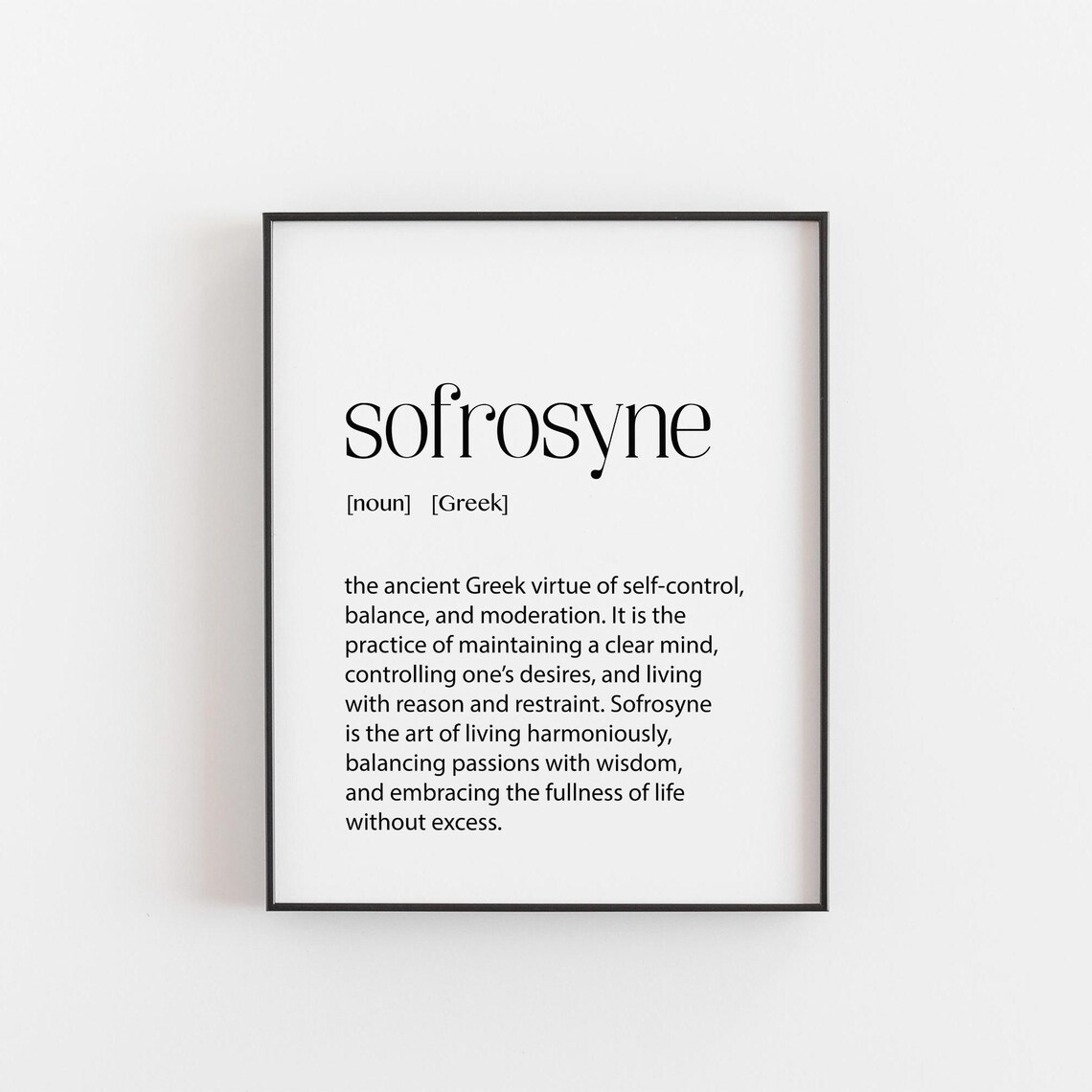 Sofrosyne Definition Print, Greek Virtue Minimalist Art Print