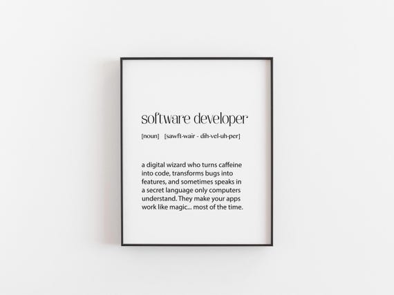 Software Developer Definition Print Funny Coding Wall Art Geek Gift For Programmers Coders Tech Humor Poster Office Decor