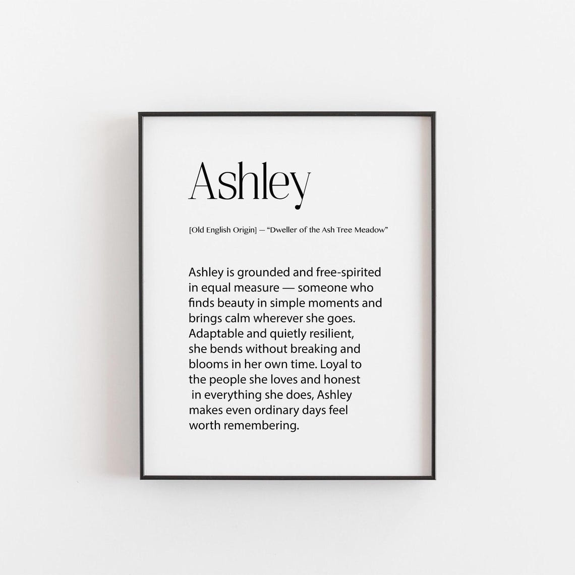 Ashley Name Print Black White Definition Gift Personalised Wall Art Birthday For Her Minimalist