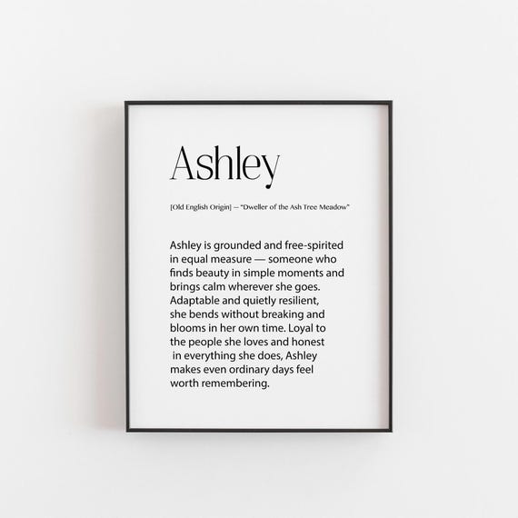 Ashley Name Print Black White Definition Gift Personalised Wall Art Birthday For Her Minimalist