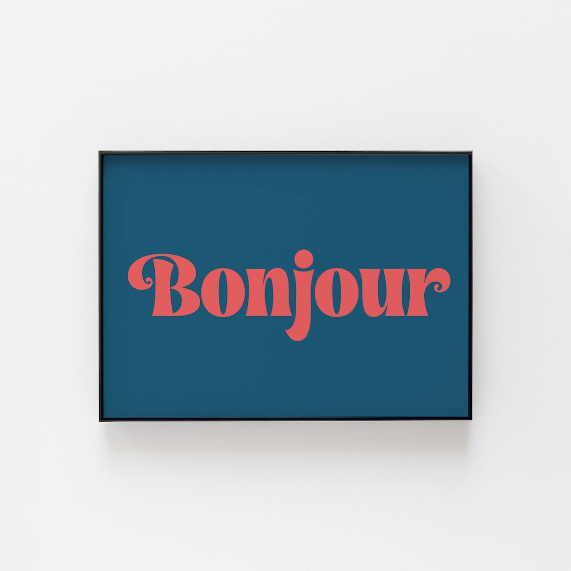 Bonjour French Retro Typography Coral Teal Typographic Wall Poster