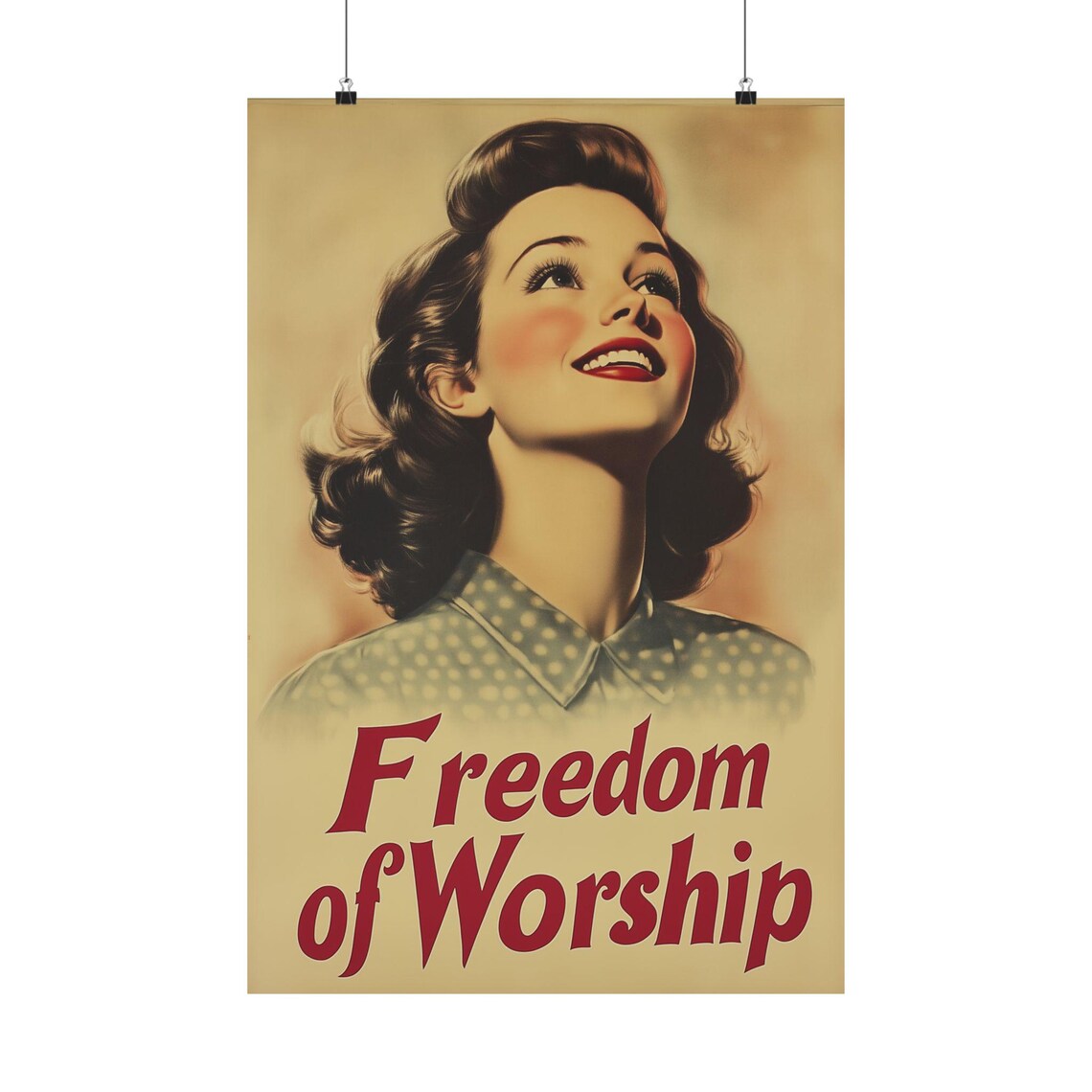 Freedom of Worship Vintage Retro Faith Woman Hope Art Poster