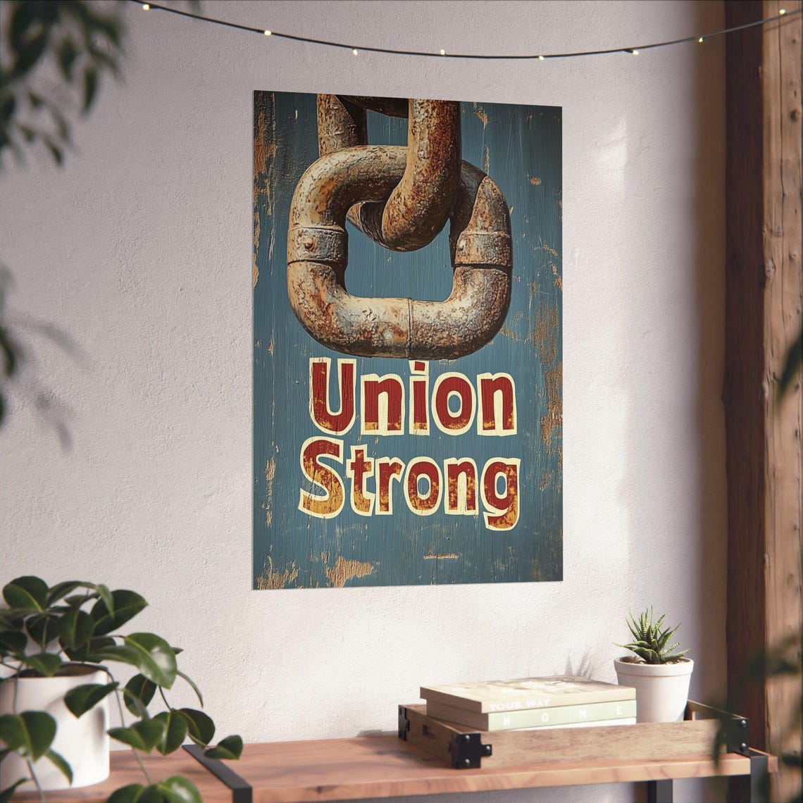 Union Strong Rusty Chain Vintage Wood Blue Labor Pride Poster - Image 4