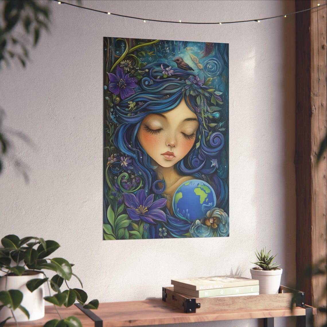 Earth Mother Nature Girl with Globe Floral Environmental Poster - Image 4