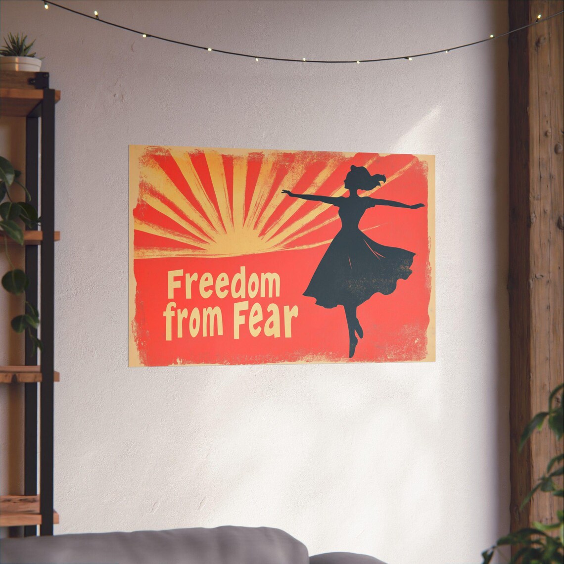 Freedom From Fear Dancing Woman Sunburst Joyful Retro Poster - Image 3