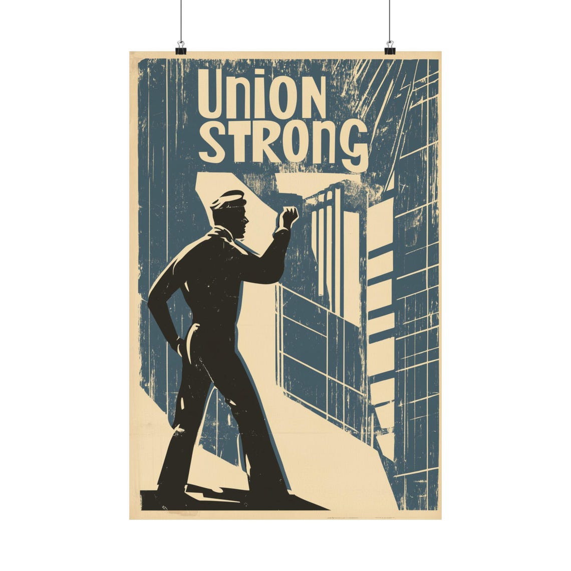 Union Strong Vintage Labor Worker Raised Fist Statement Poster