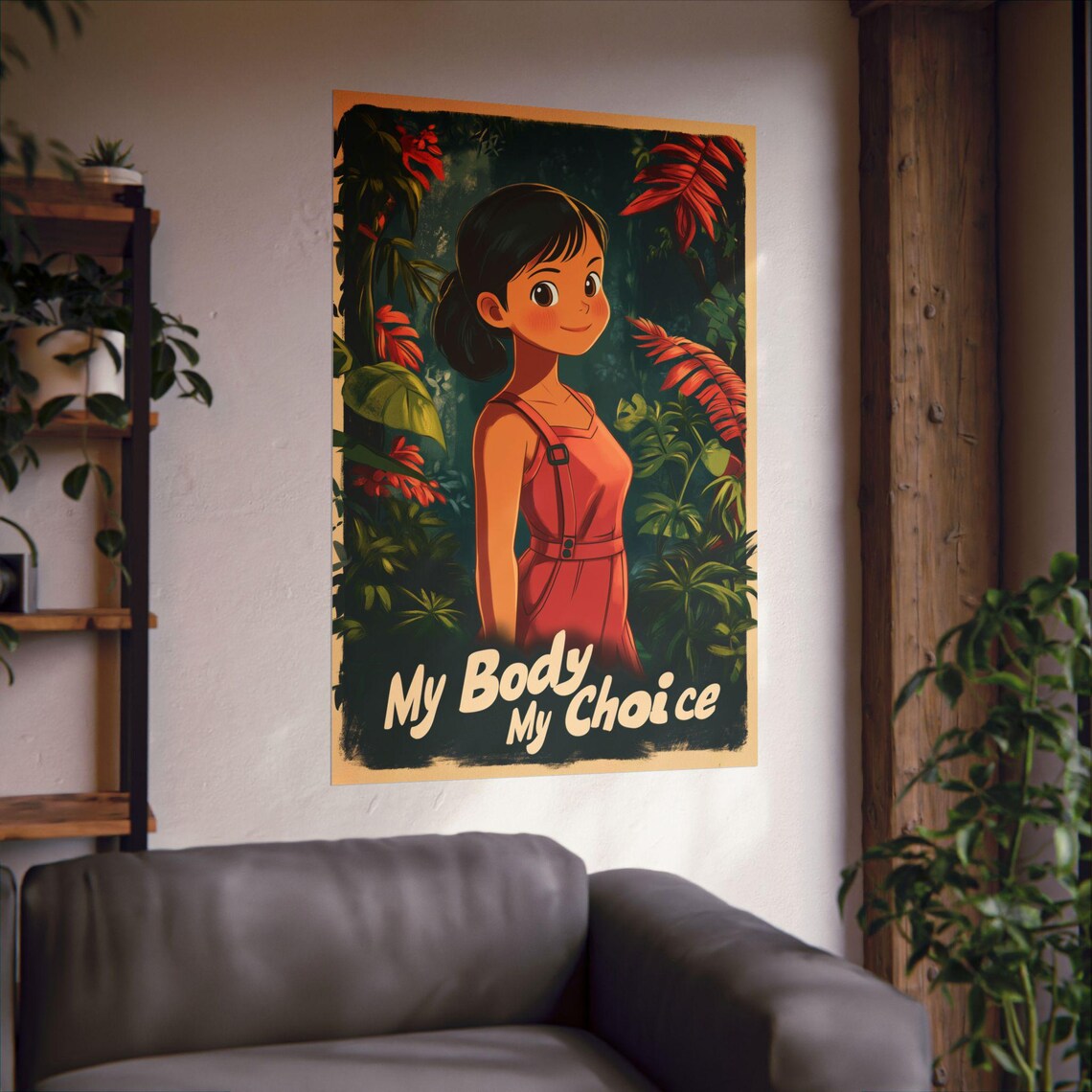 My Body My Choice Warm Retro Jungle Girl Bold Feminist Poster - Image 3