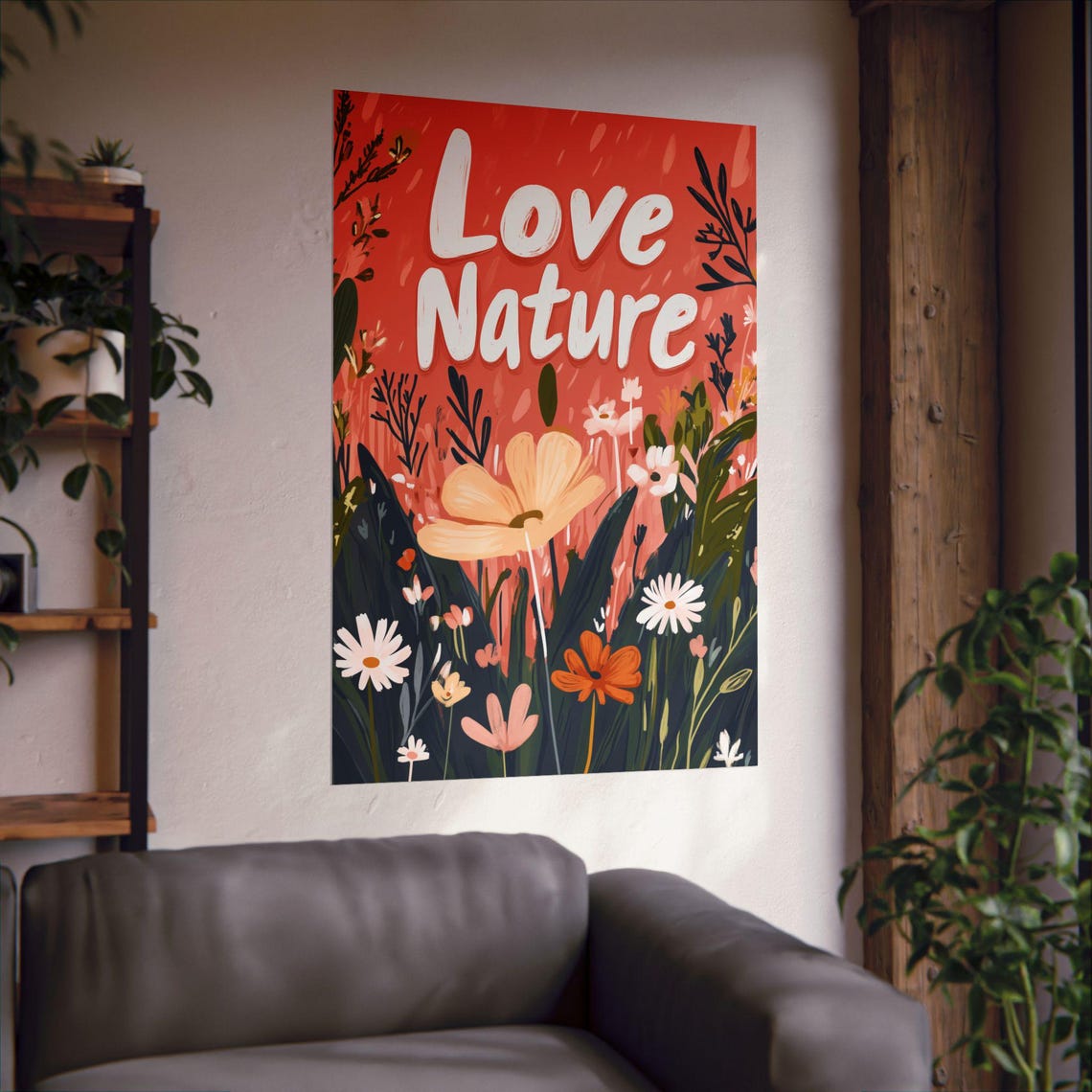 Love Nature Wildflower Daisy Meadow Coral Botanical Art Poster - Image 3