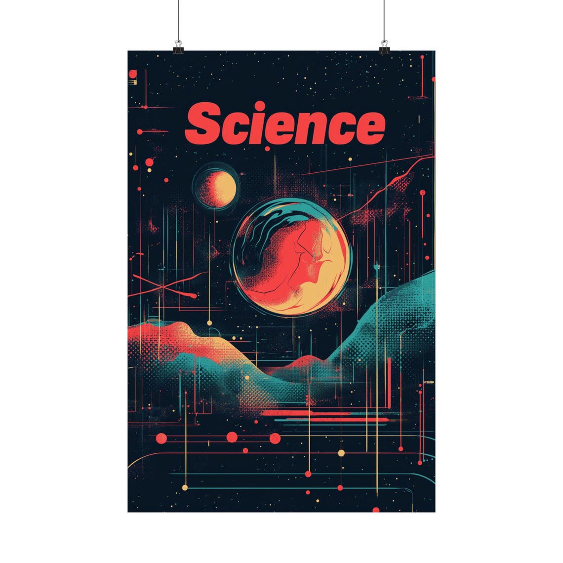 Science Retro Space Planets Mid Century Starry Cosmic Poster