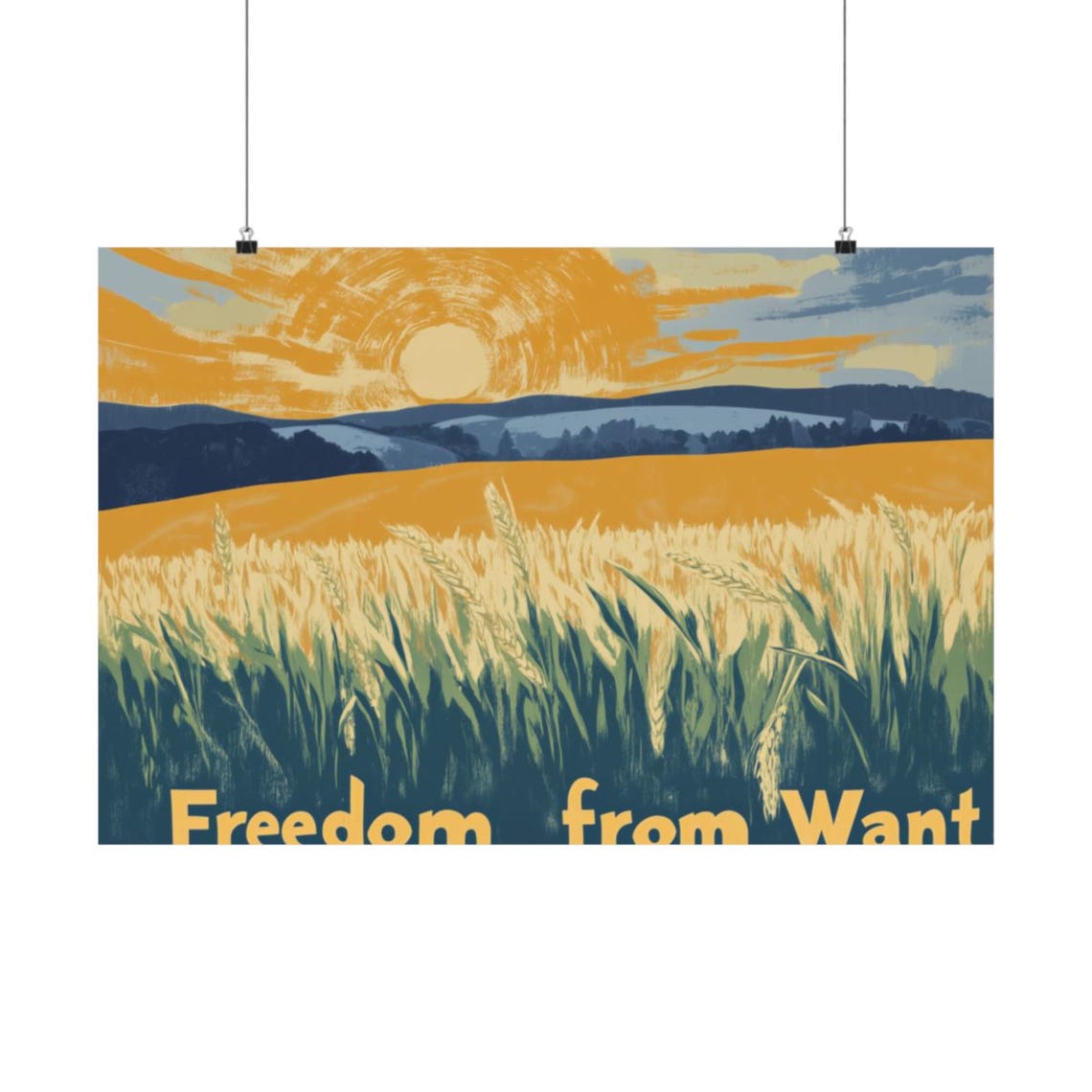 Freedom from Want Golden Wheat Field Sunset Landscape Poster