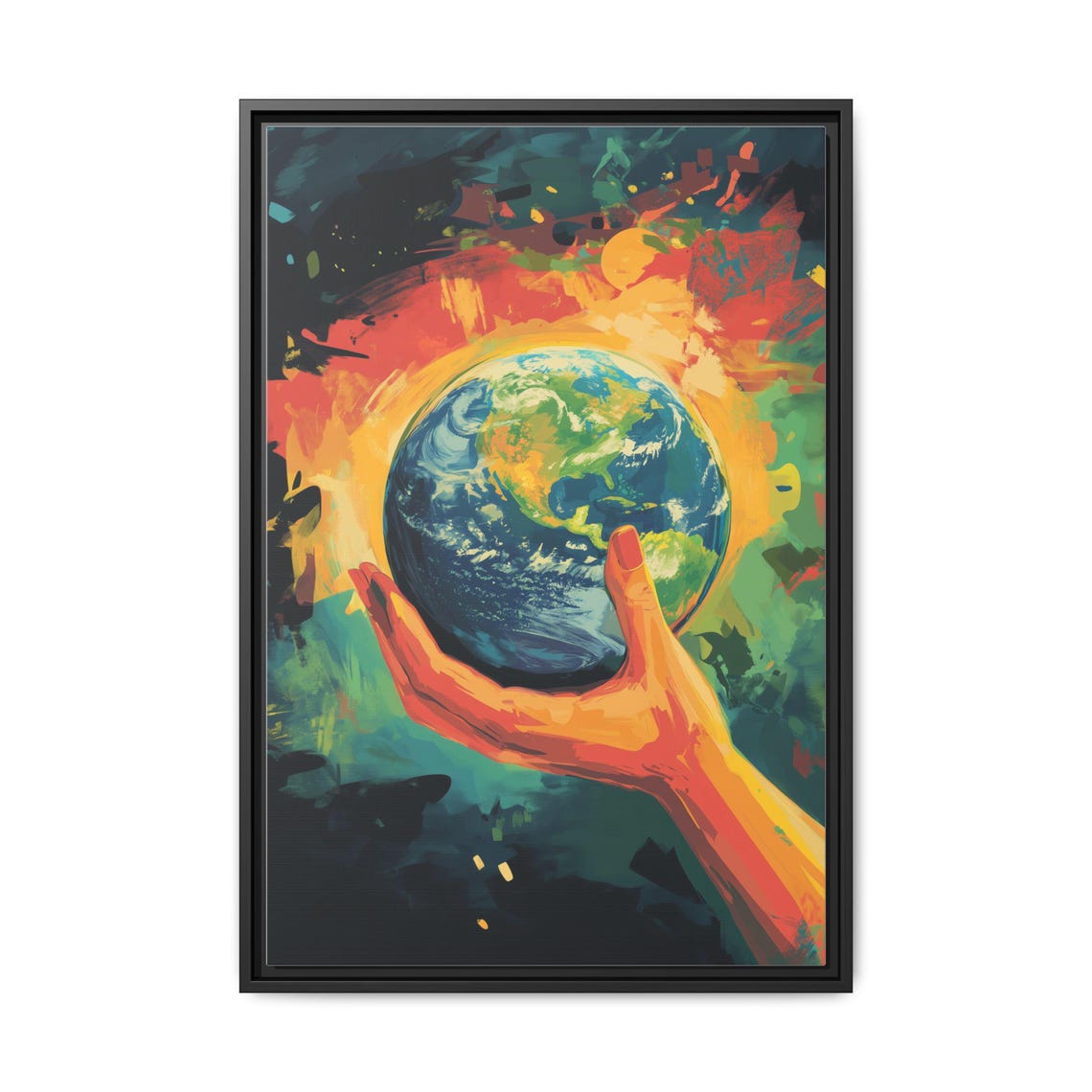 Hand Holding Planet Earth Vibrant Environmental Cosmic Art Print - Image 4
