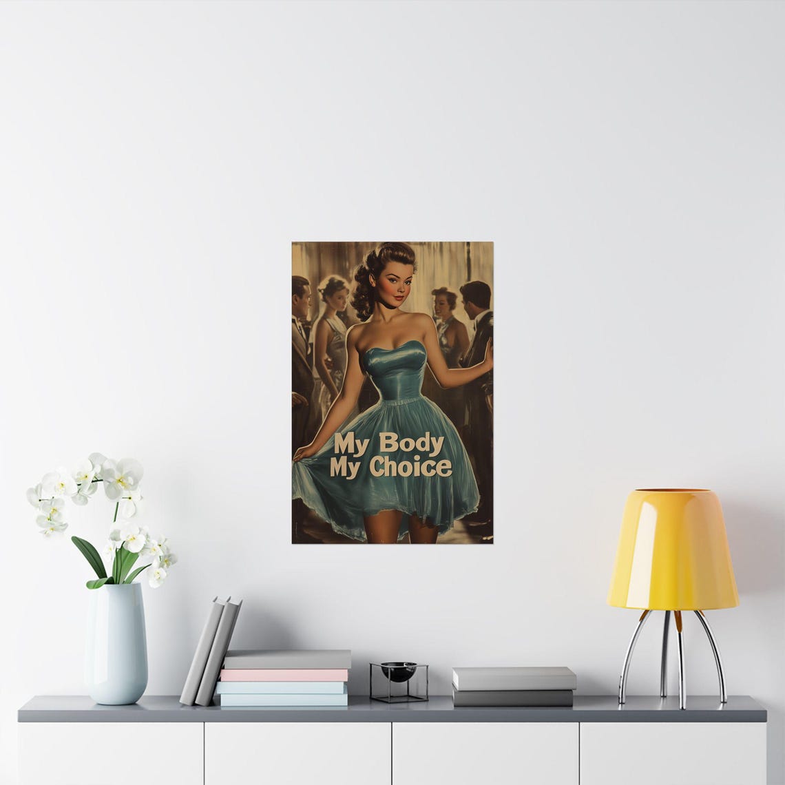 My Body My Choice Retro Pin Up Blue Dress Glamour Party Poster - Image 2