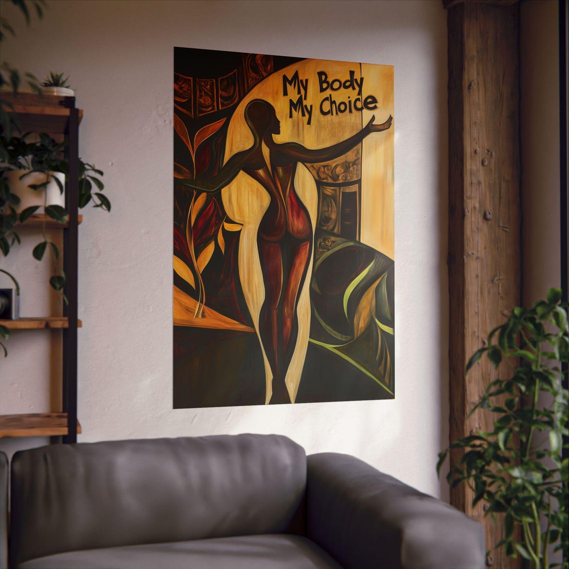 My Body My Choice Gold Silhouette Feminist Statement Art Poster - Image 2