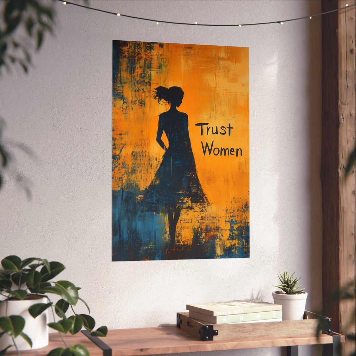 Trust Women Silhouette Abstract Orange Blue Modern Art Poster - Image 4