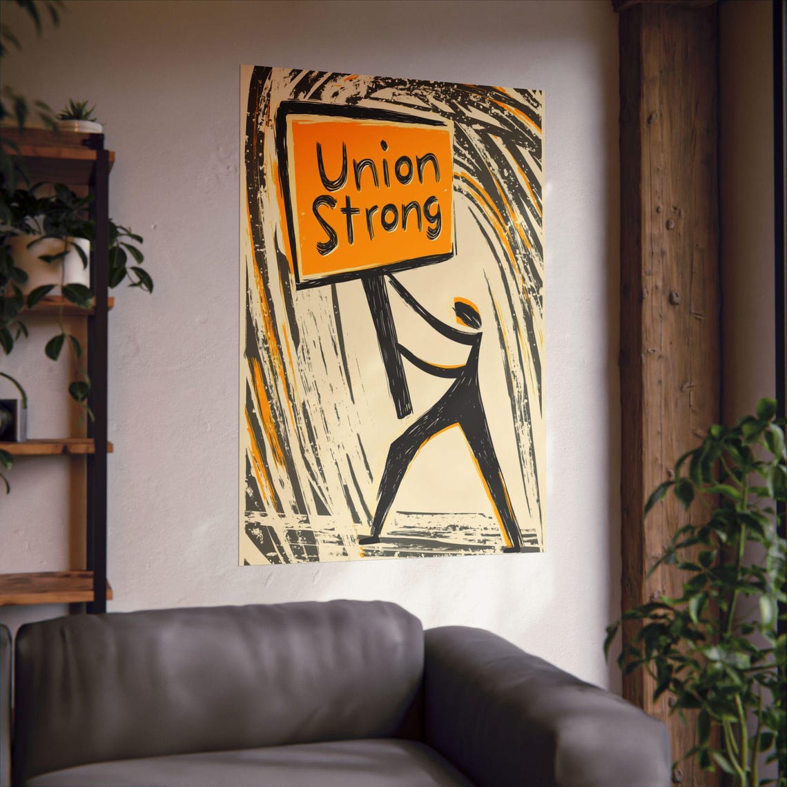 Union Strong Worker Holding Sign Labor Union Sketch Protest Art Poster - Image 2