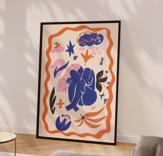 Whimsical Art Woman Astrology Poster Bold Print Celestial Bright Home Decor Feminine Wall Bedroom Prints