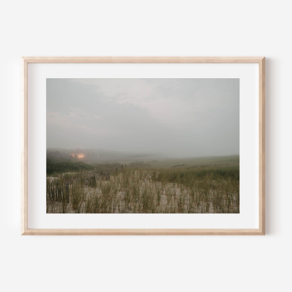 Foggy Dunes of Beach Grass Glowing in Soft Gray Light Poster