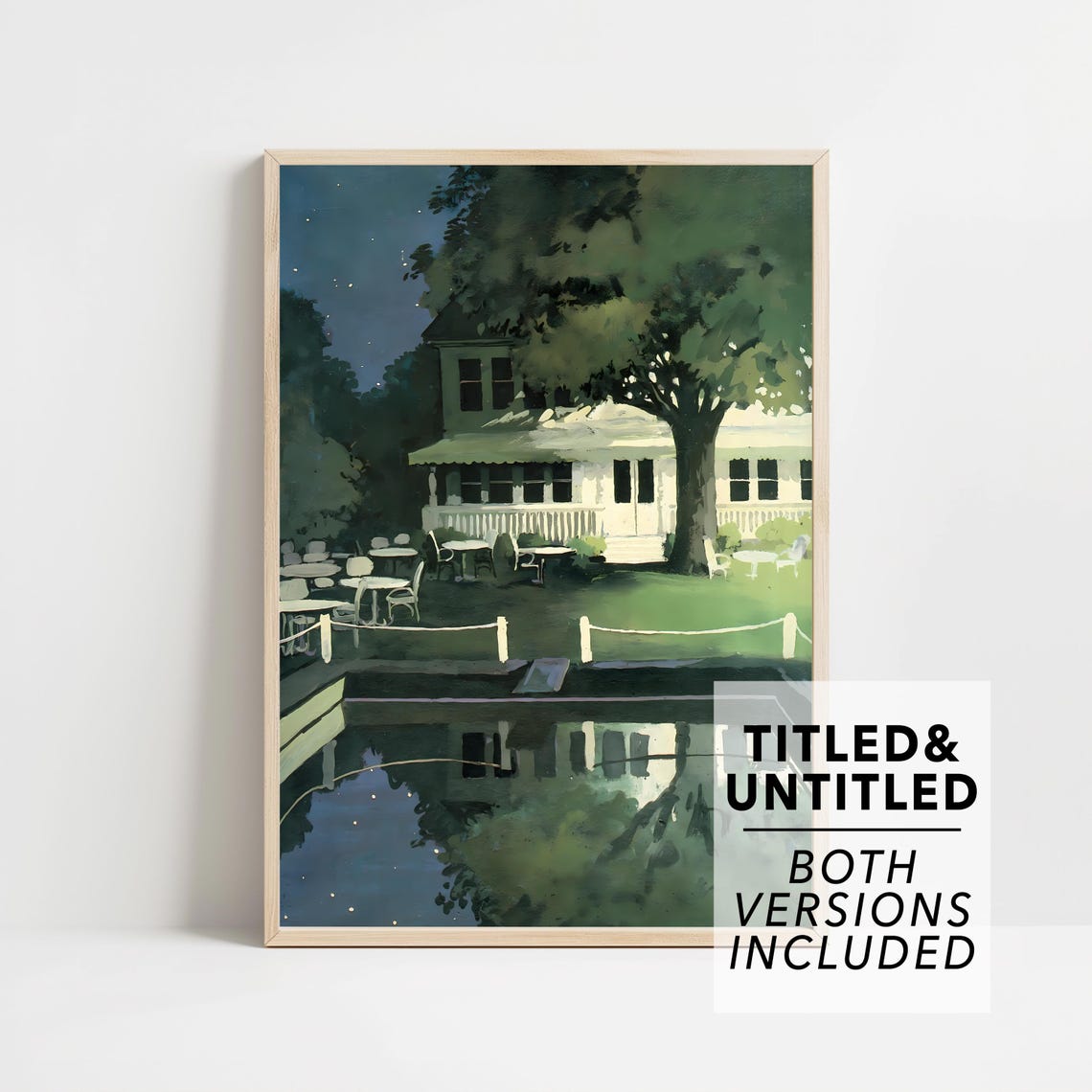 Moonlit Lakeside House With Reflection Starry Night Art Poster