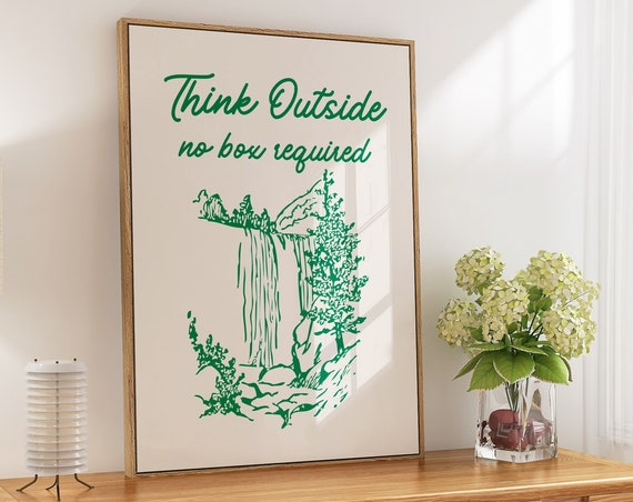 Nature Waterfall Sketch Print Retro Think Outside The Box Wall Art Nature Lover Print Gicle Fine Art Print Camping Lover Wall Decor