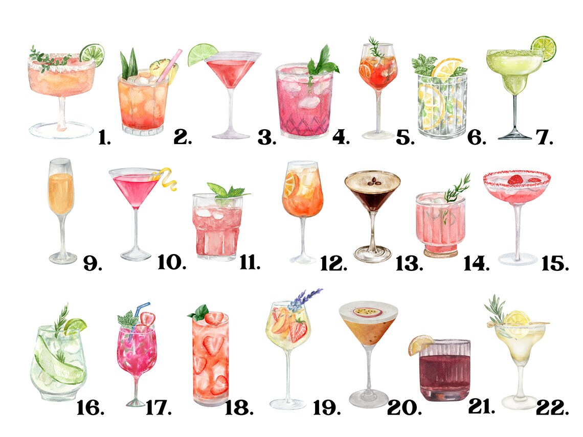 The Girls Custom Names Watercolor Cocktail Friend Group Poster - Image 2