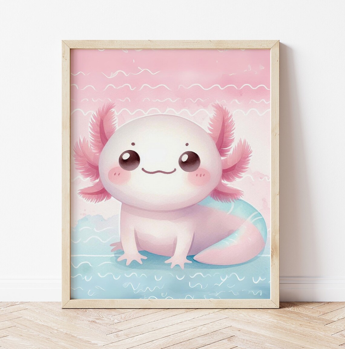 Axolotl Nursery Decor Art Print, Cute Kids Wall Art