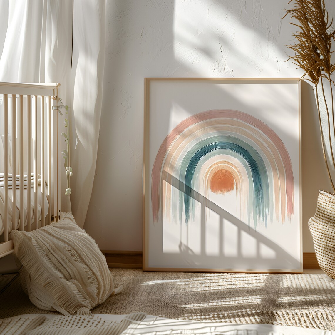 Earthy Rainbow Arch Watercolor Gender Neutral Nursery Art Poster - Image 2