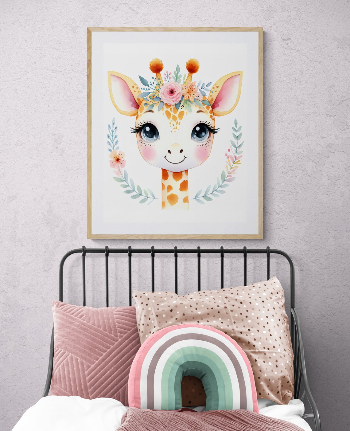 Cute Giraffe with Floral Crown Watercolor Baby Girl Nursery Art Poster - Image 2