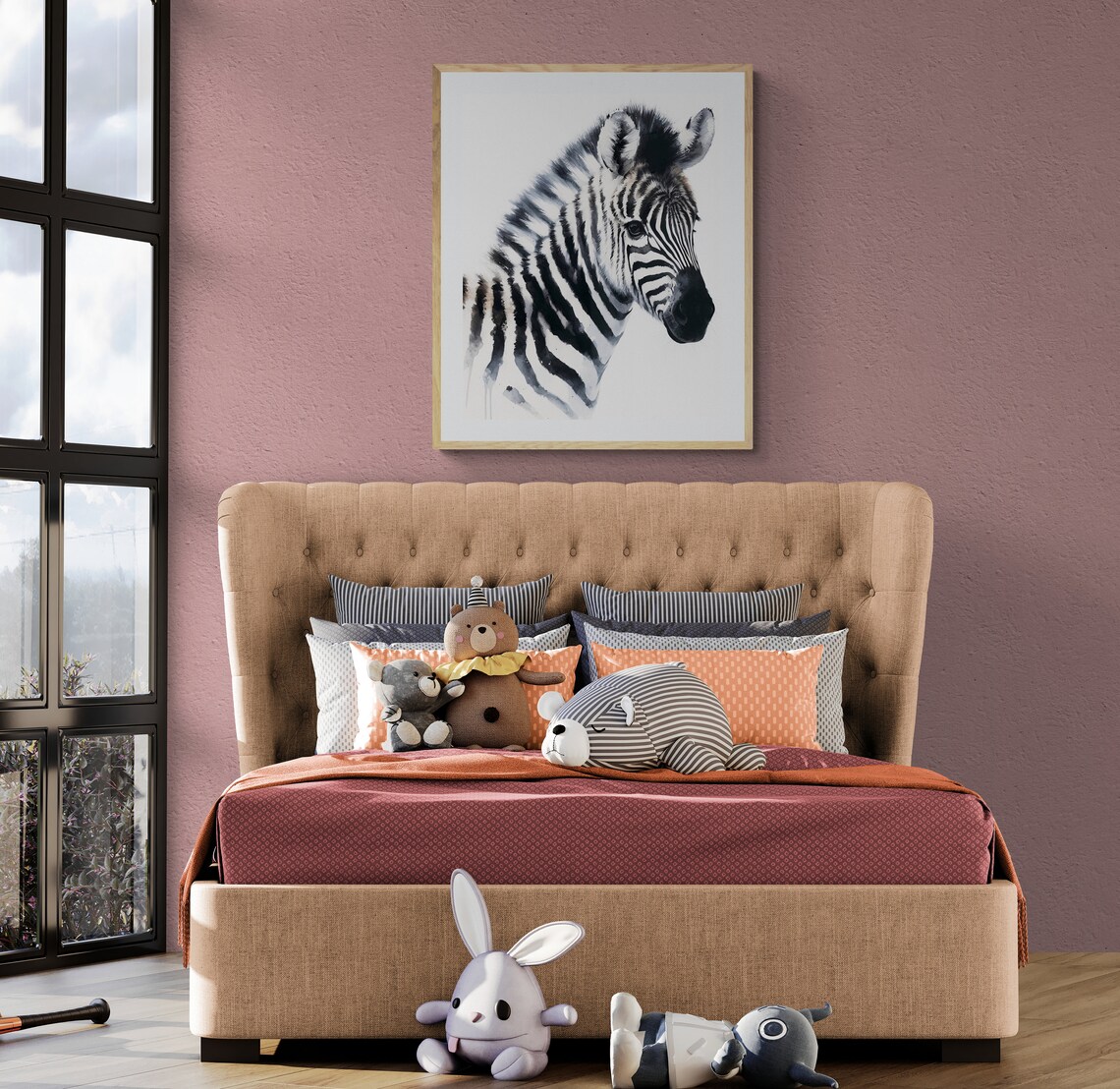 Safari Zebra Watercolor Wildlife Portrait Black White Art Poster - Image 2