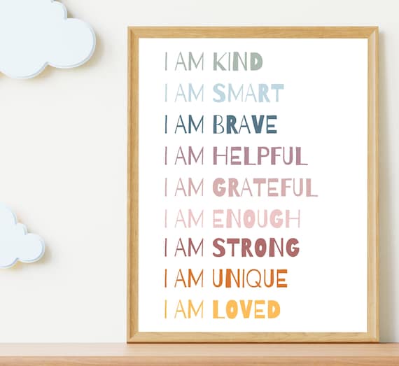 I Am Kind Smart Brave Kids Affirmations Colorful Nursery Poster